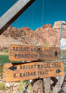 trail signs grand canyon bright angel, phantom ranch, and kaibab