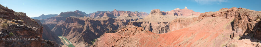 panorama from south kaibab trail overlooking grand canyon and colorado river