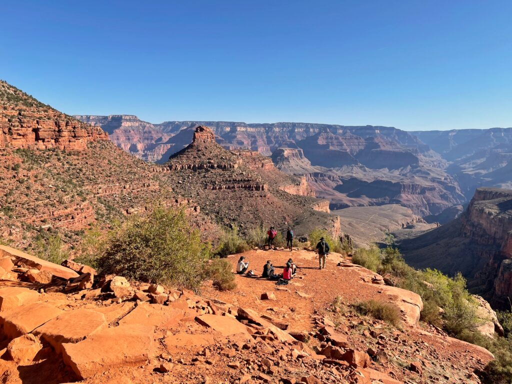 Hikers take a scenic break on the bright angel trail