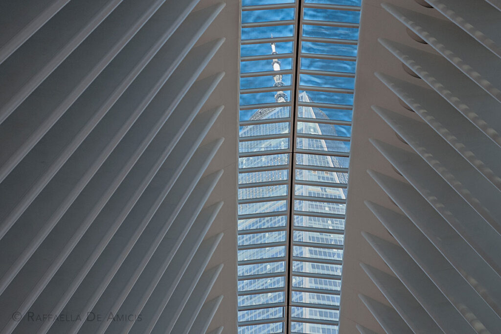 architectural lines inside the world trade center memorial area in NYC