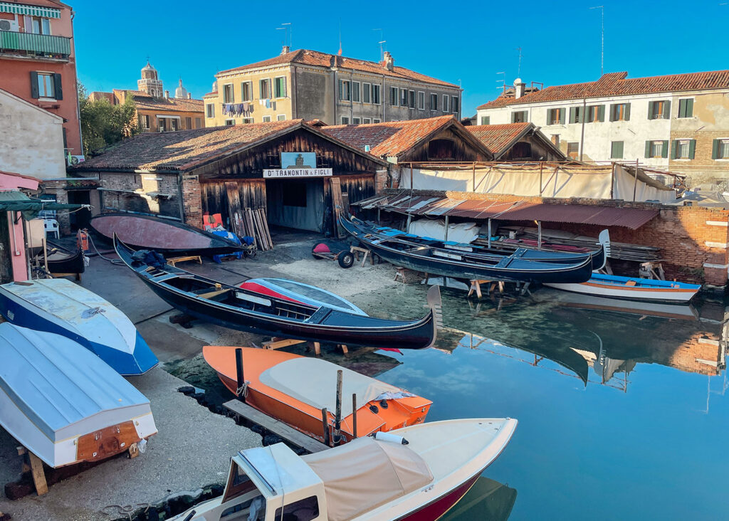 Boats awaiting repair in the waters of Dorsoduro, a neighborhood in Venice.