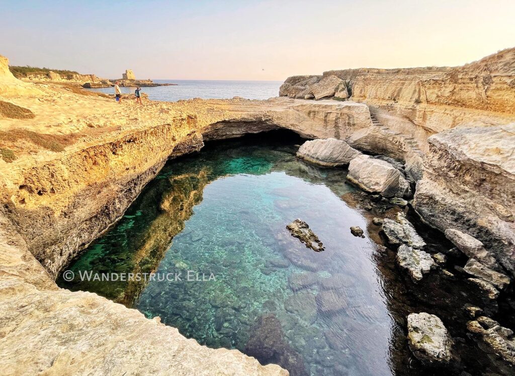 sunrise at grotta della poesia, a swimming spot in Puglia, Italy
