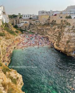 the tiny beach of polignare a mare in summer
